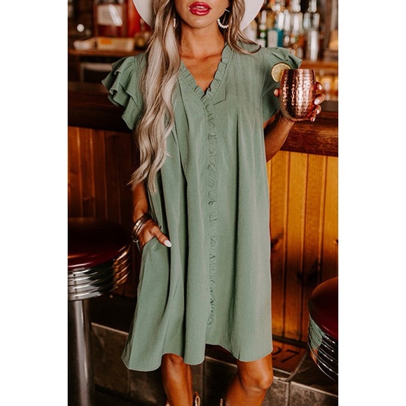 Ruffle Sleeve Shift Dress - Picture 1 of 2